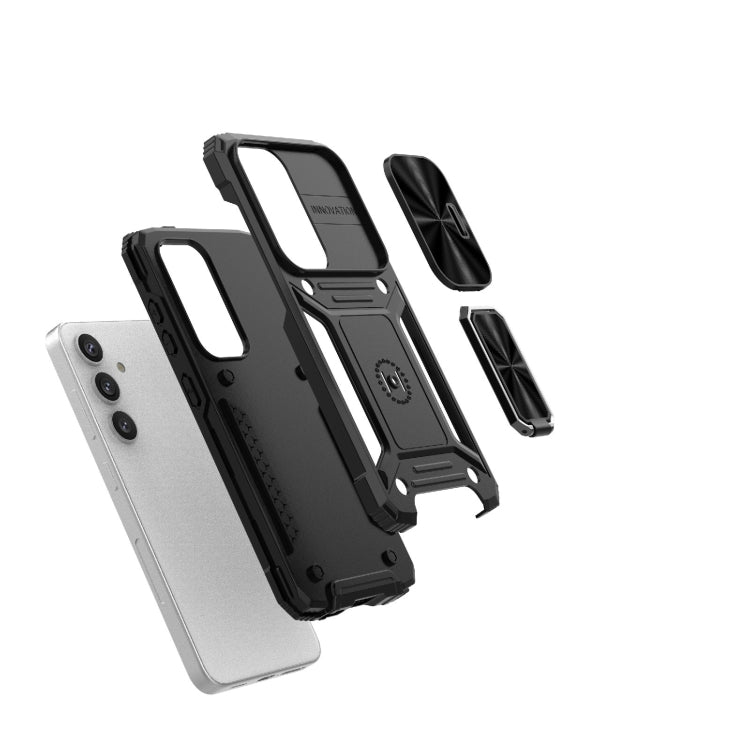 For Samsung Galaxy S24 5G Camshield Robot TPU Hybrid PC Phone Case(Black)