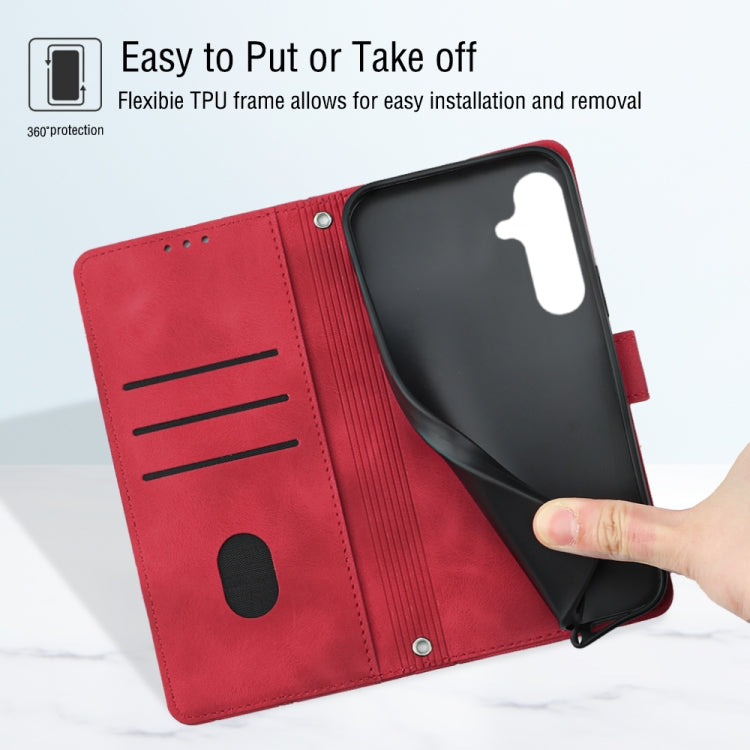 For Samsung Galaxy S24 5G Skin-feel Embossed Leather Phone Case(Red)