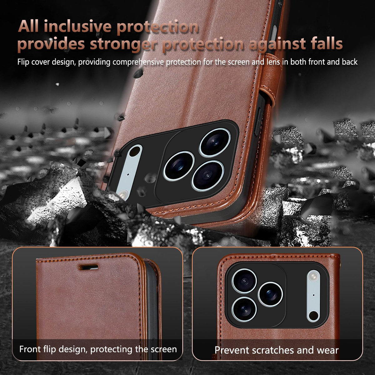 Compatible with iPhone 18 Pro AZNS Sheepskin Texture Flip Leather Phone Case - Brown