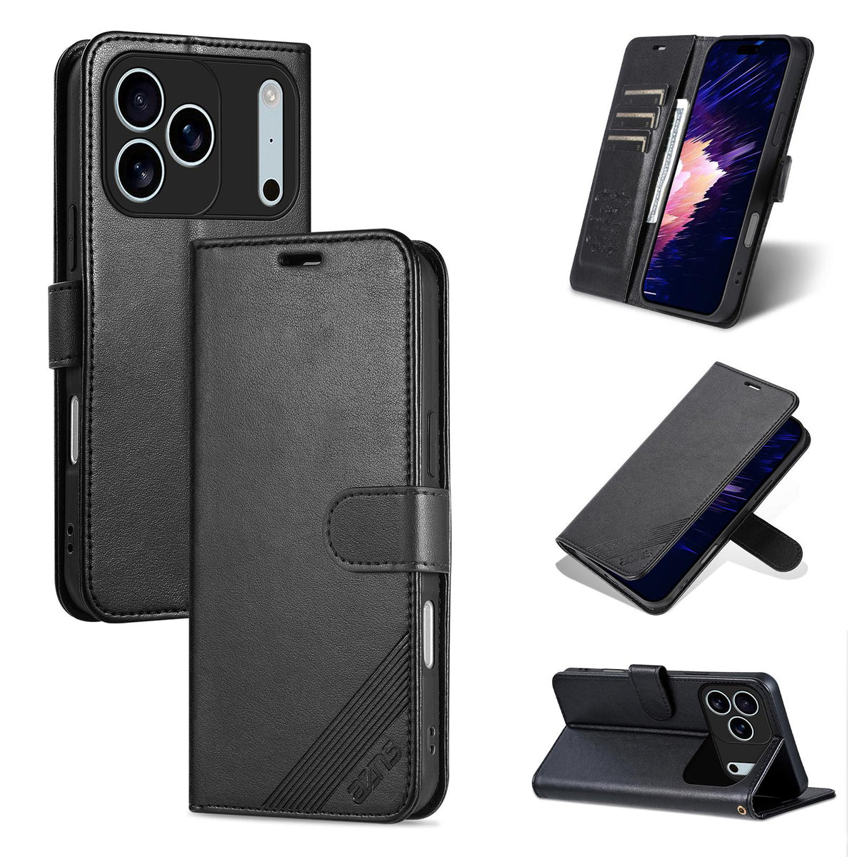 Compatible with iPhone 18 Pro Max AZNS Sheepskin Texture Flip Leather Phone Case - Black