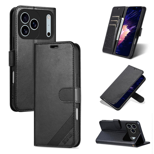 Compatible with iPhone 18 Pro Max AZNS Sheepskin Texture Flip Leather Phone Case - Black