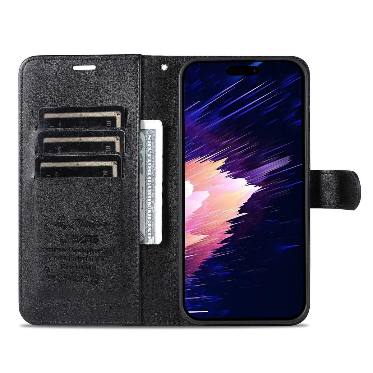 Compatible with iPhone 18 Pro Max AZNS Sheepskin Texture Flip Leather Phone Case - Black