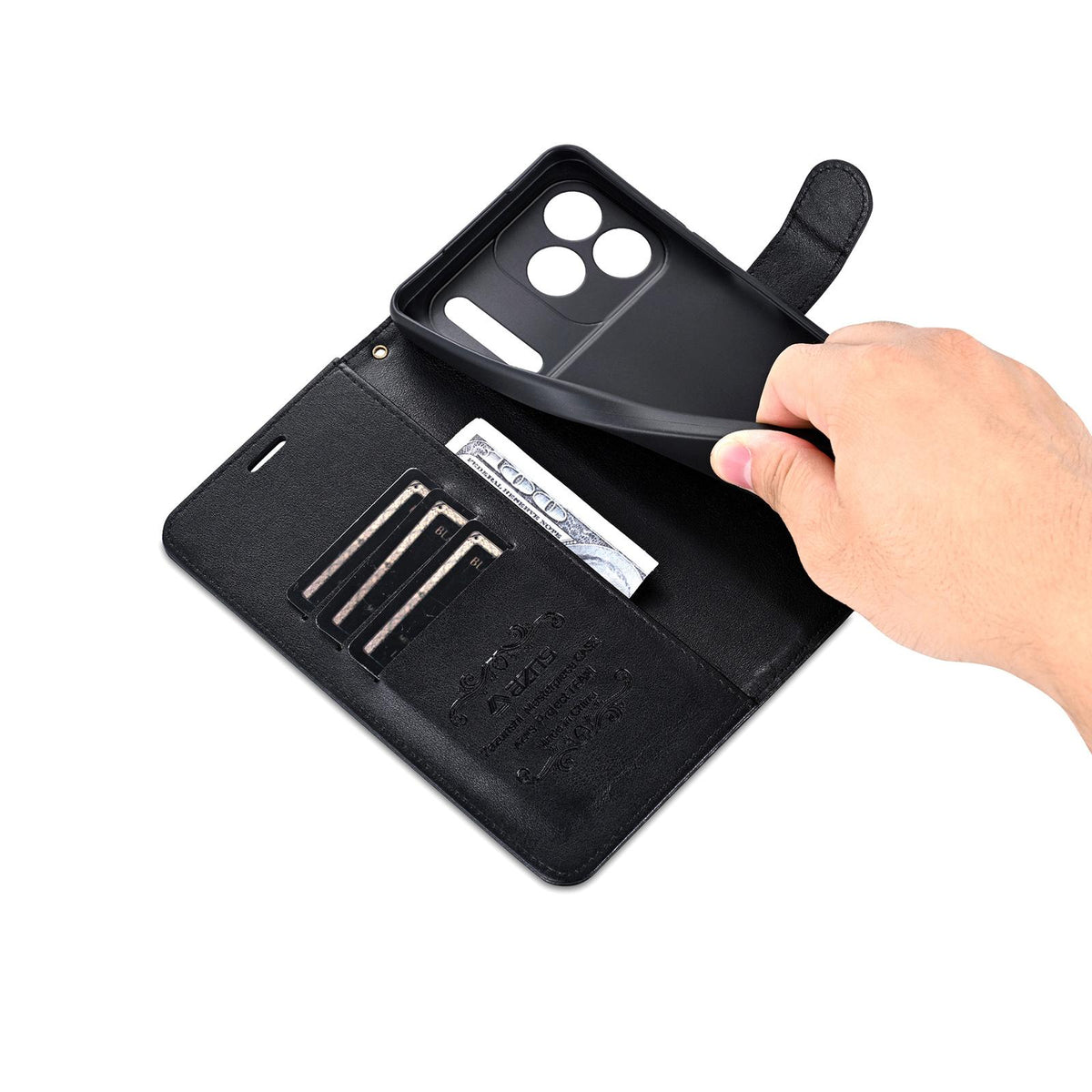 Compatible with iPhone 18 Pro Max AZNS Sheepskin Texture Flip Leather Phone Case - Black