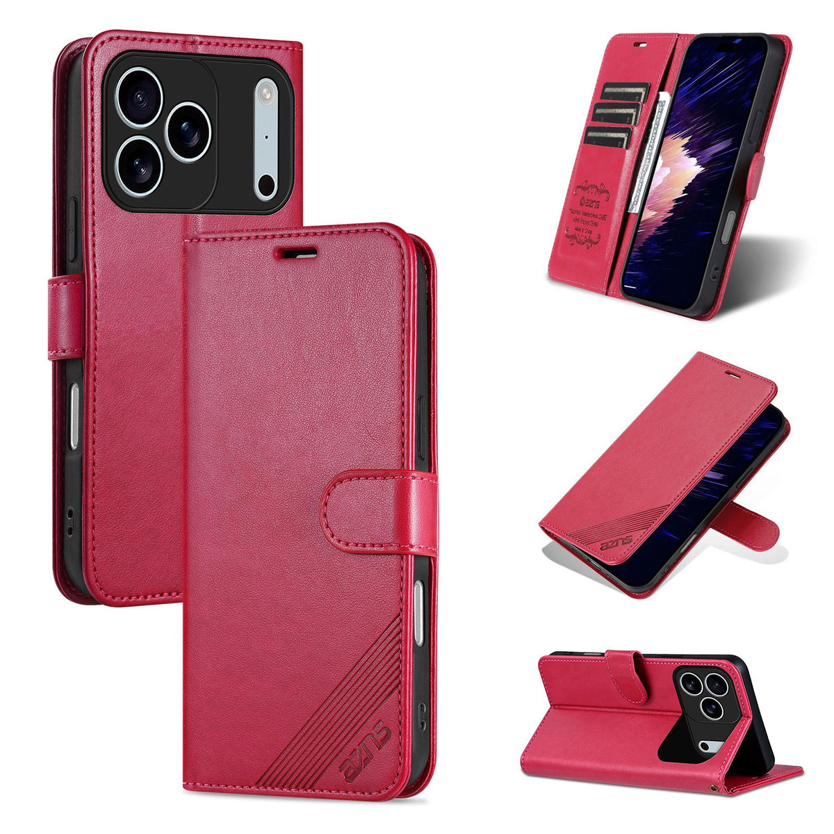 Compatible with iPhone 18 Pro Max AZNS Sheepskin Texture Flip Leather Phone Case - Red