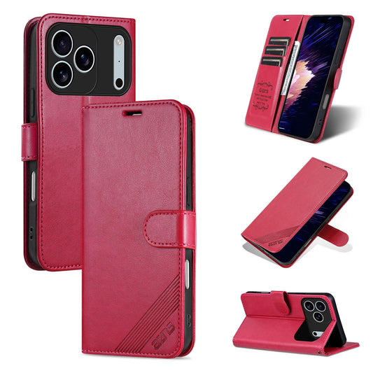 Compatible with iPhone 18 Pro Max AZNS Sheepskin Texture Flip Leather Phone Case - Red