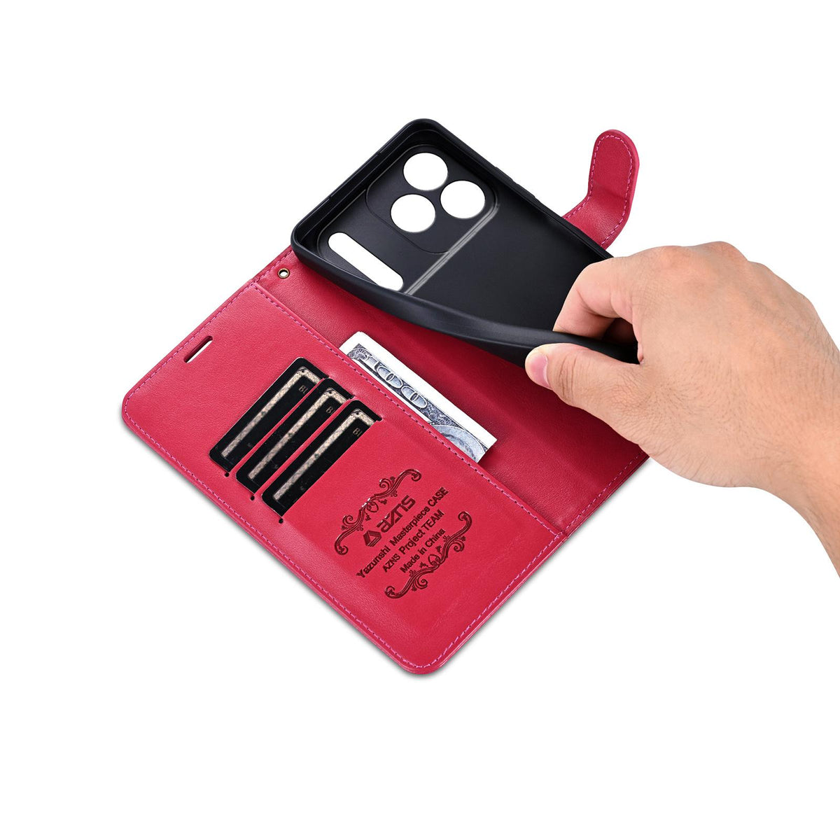 Compatible with iPhone 18 Pro Max AZNS Sheepskin Texture Flip Leather Phone Case - Red