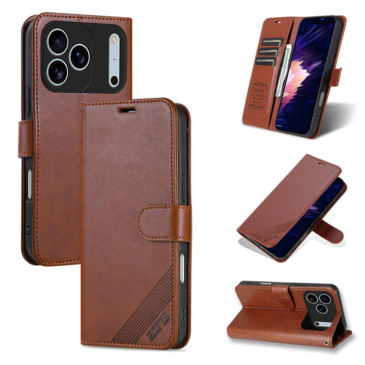 Compatible with iPhone 18 Pro Max AZNS Sheepskin Texture Flip Leather Phone Case - Brown