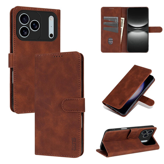 Compatible with iPhone 18 Pro Max AZNS Skin Feel Calf Texture Flip Leather Phone Case - Brown
