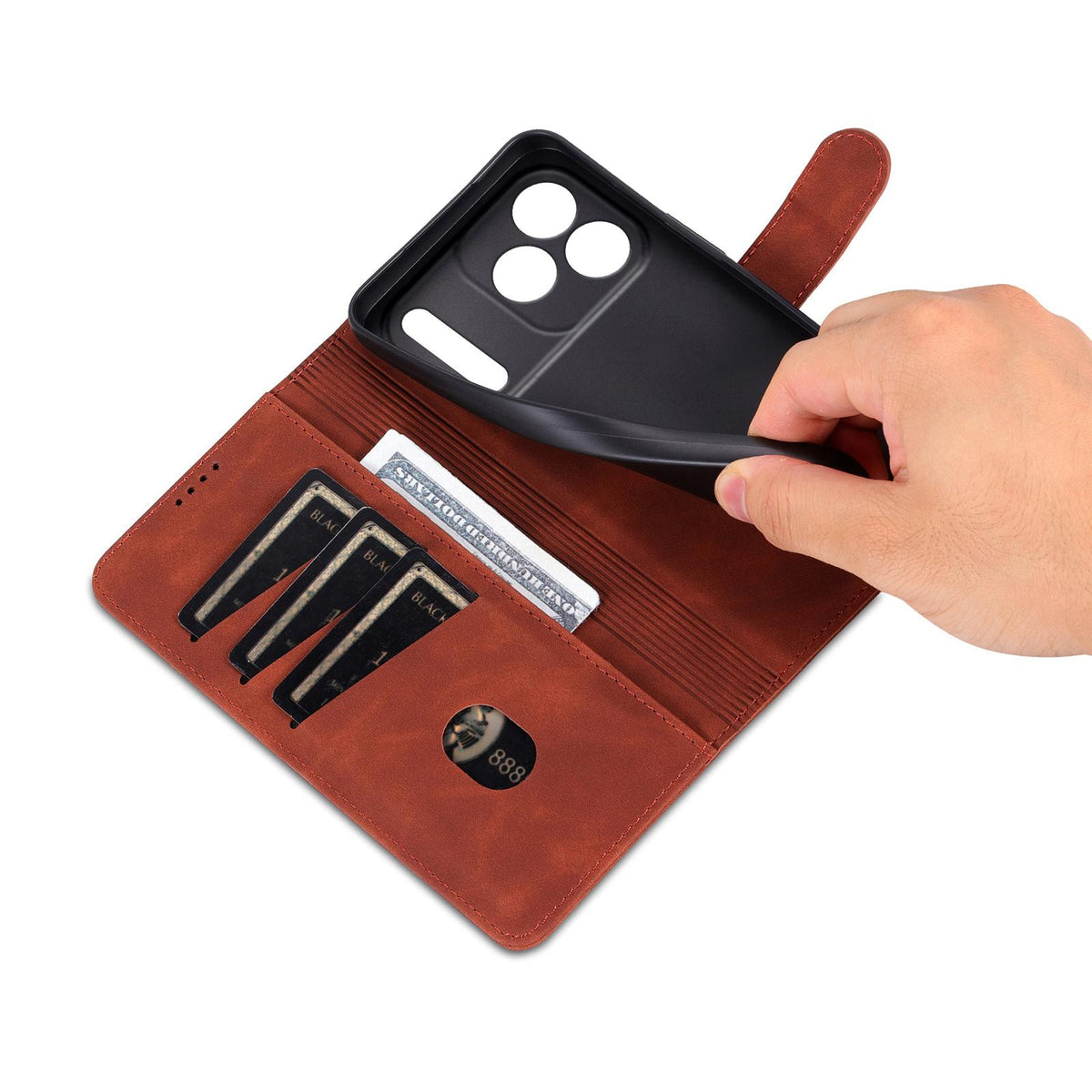 Compatible with iPhone 18 Pro Max AZNS Skin Feel Calf Texture Flip Leather Phone Case - Brown