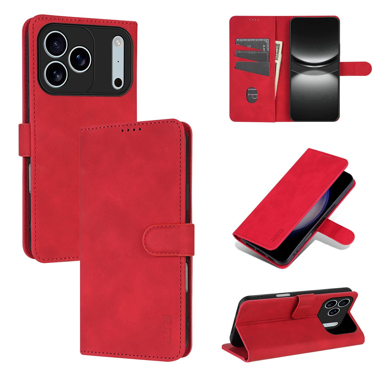 Compatible with iPhone 18 Pro Max AZNS Skin Feel Calf Texture Flip Leather Phone Case - Red