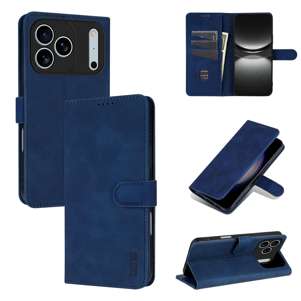 Compatible with iPhone 18 Pro Max AZNS Skin Feel Calf Texture Flip Leather Phone Case - Blue