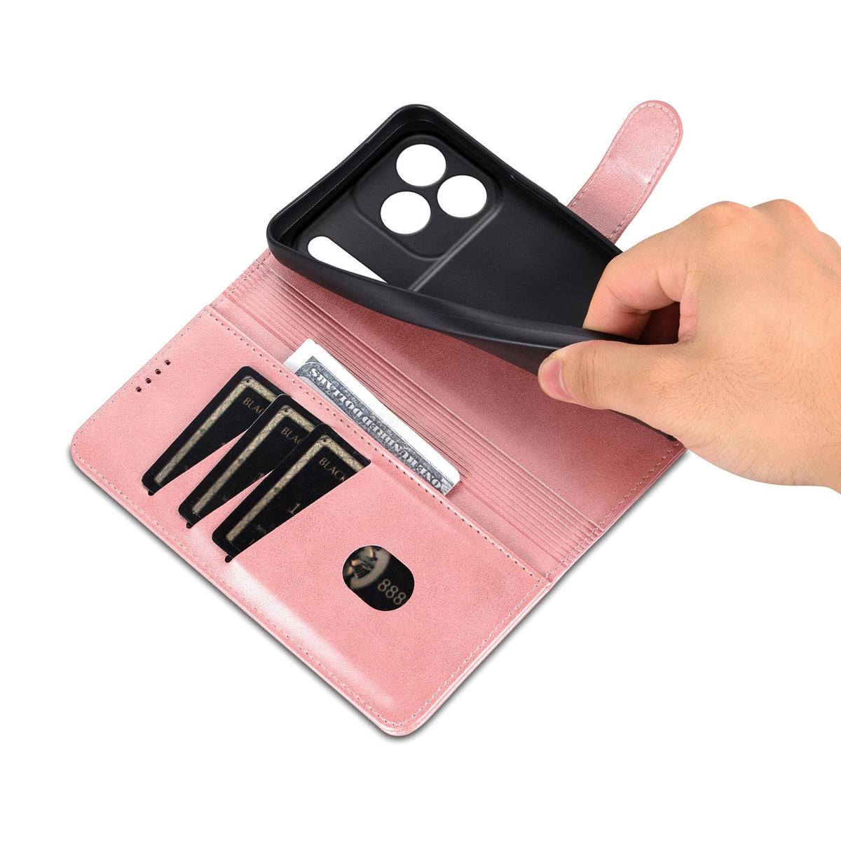 Compatible with iPhone 18 Pro Max AZNS Skin Feel Calf Texture Flip Leather Phone Case - Rose Gold