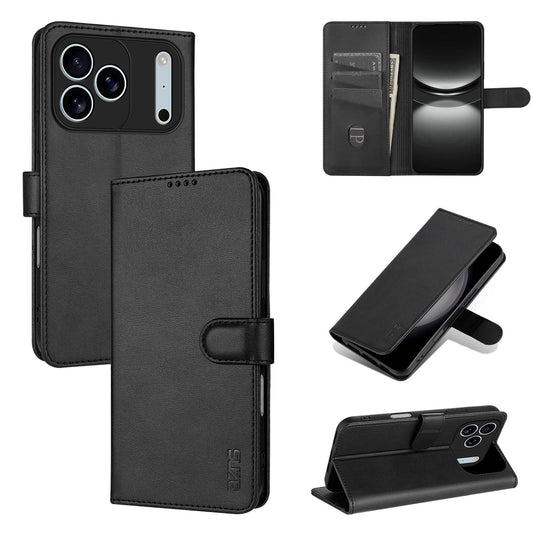 Compatible with iPhone 18 Pro Max AZNS Skin Feel Calf Texture Flip Leather Phone Case - Black