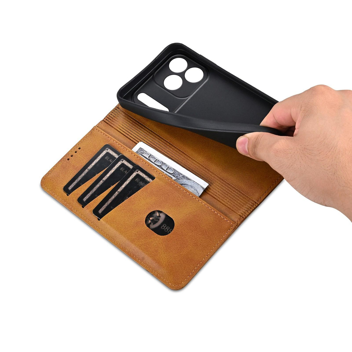 Compatible with iPhone 18 Pro Max AZNS Magnetic Calf Texture Flip Leather Phone Case - Light Brown