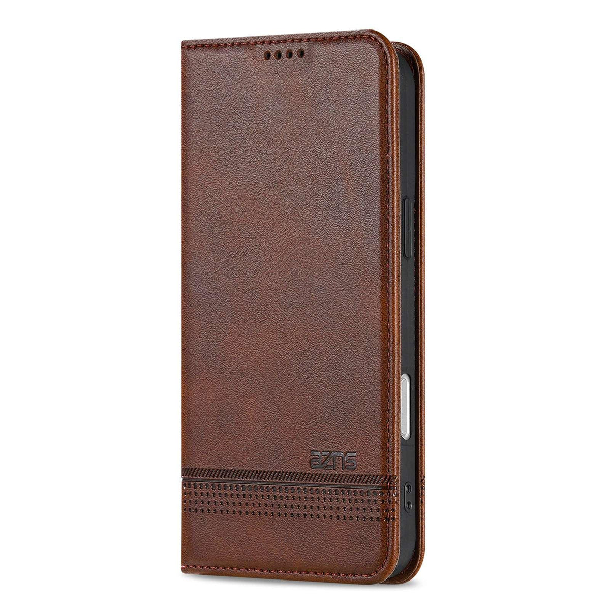 Compatible with iPhone 18 Pro Max AZNS Magnetic Calf Texture Flip Leather Phone Case - Dark Brown