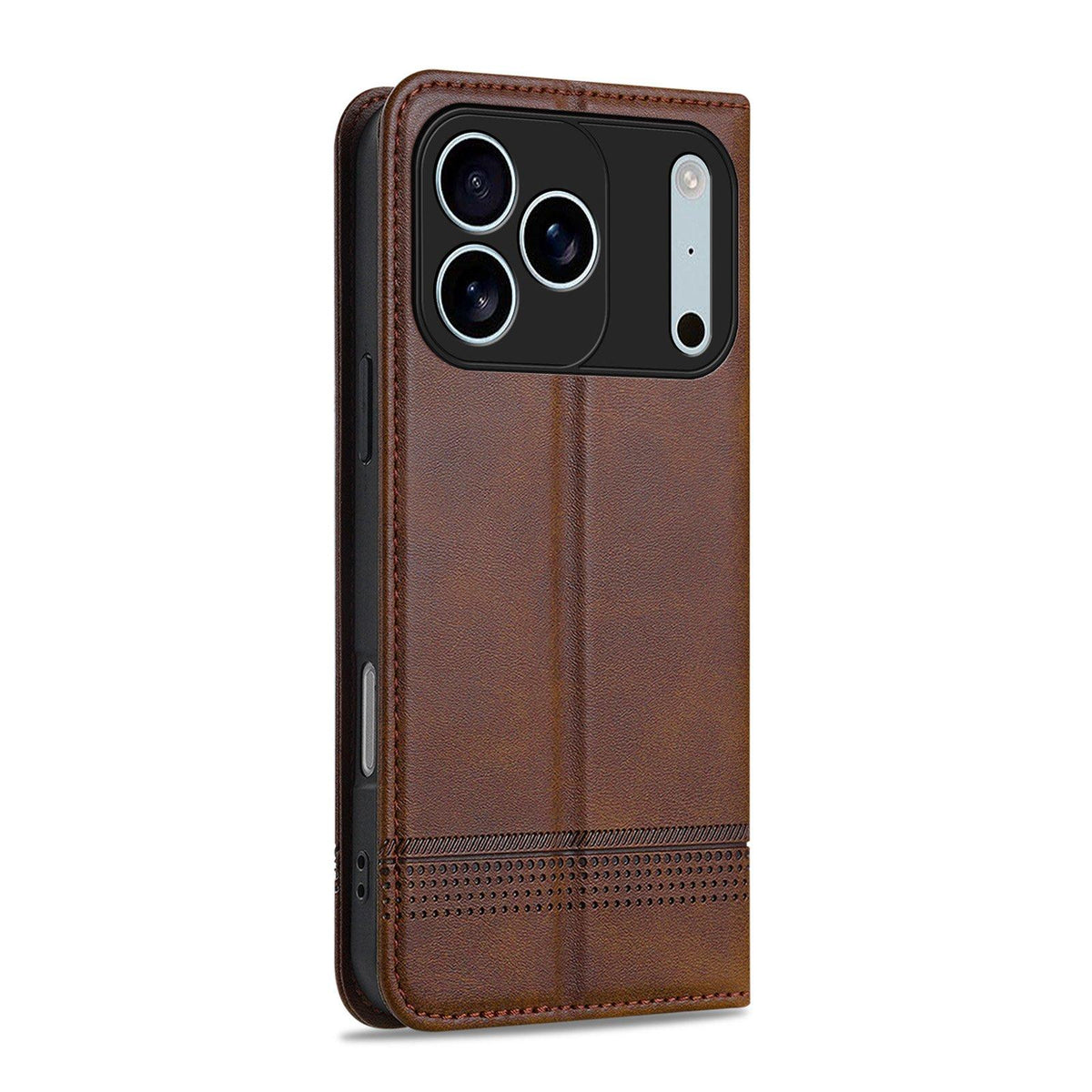 Compatible with iPhone 18 Pro Max AZNS Magnetic Calf Texture Flip Leather Phone Case - Dark Brown