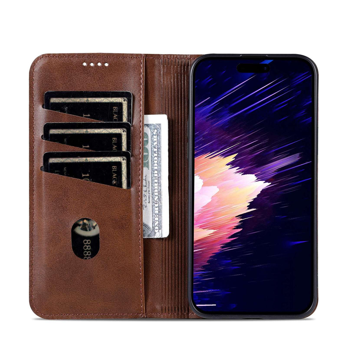 Compatible with iPhone 18 Pro Max AZNS Magnetic Calf Texture Flip Leather Phone Case - Dark Brown