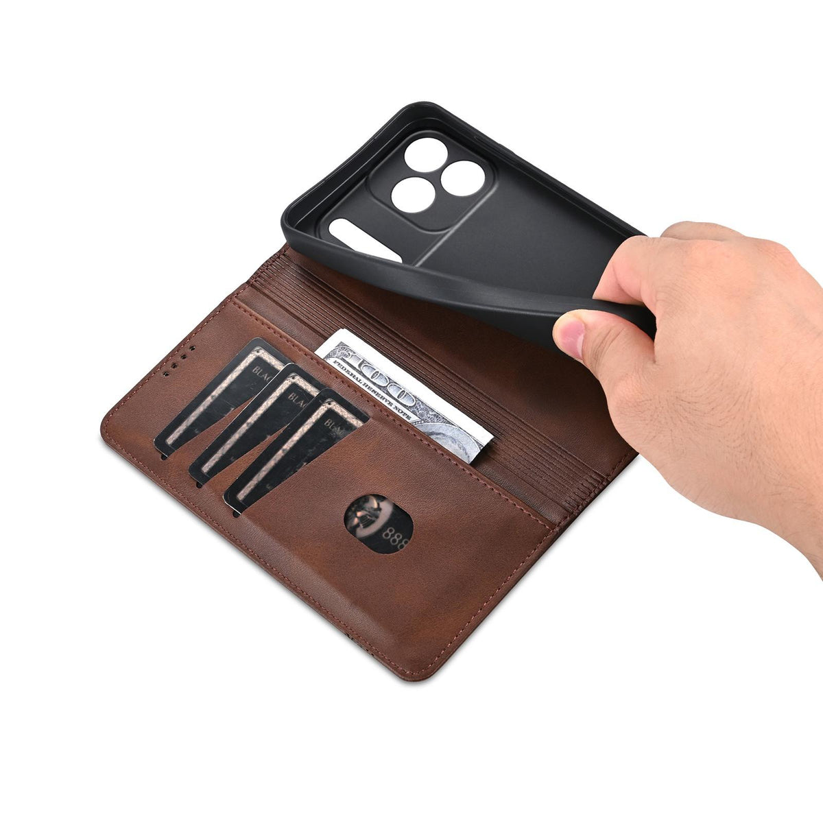 Compatible with iPhone 18 Pro Max AZNS Magnetic Calf Texture Flip Leather Phone Case - Dark Brown