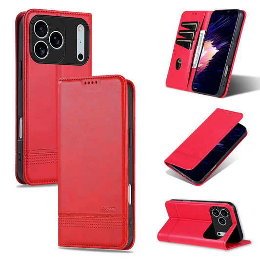 Compatible with iPhone 18 Pro Max AZNS Magnetic Calf Texture Flip Leather Phone Case - Red