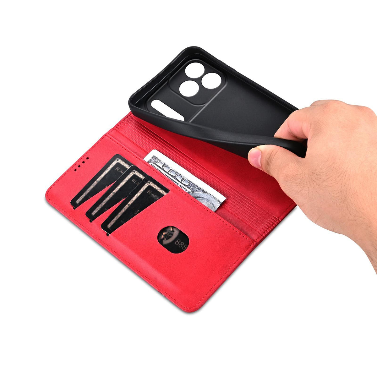 Compatible with iPhone 18 Pro Max AZNS Magnetic Calf Texture Flip Leather Phone Case - Red