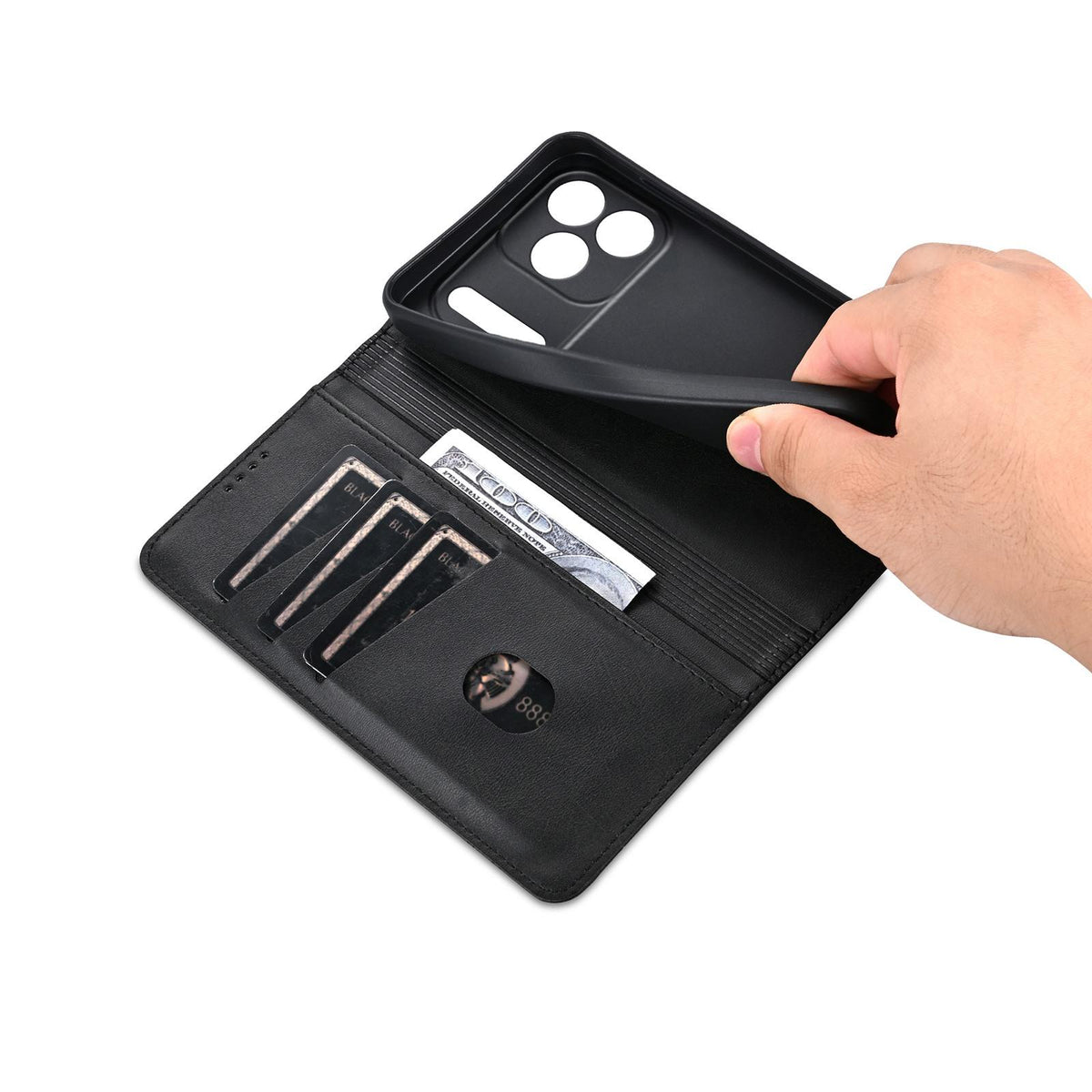 Compatible with iPhone 18 Pro Max AZNS Magnetic Calf Texture Flip Leather Phone Case - Black