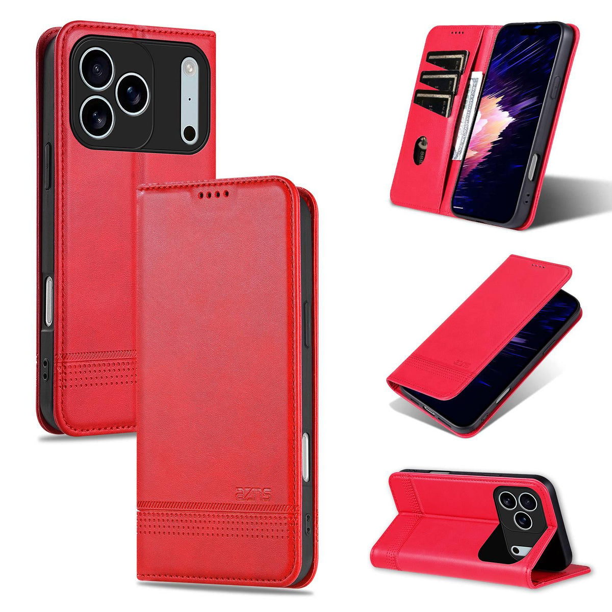 Compatible with iPhone 18 Pro AZNS Magnetic Calf Texture Flip Leather Phone Case - Red