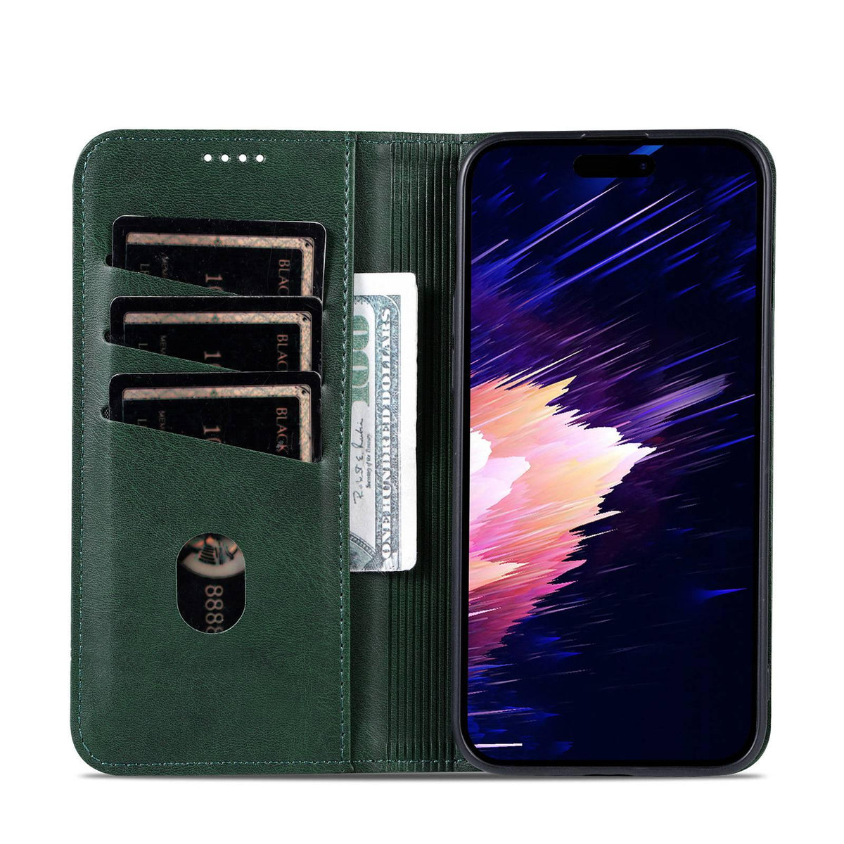 Compatible with iPhone 18 Pro AZNS Magnetic Calf Texture Flip Leather Phone Case - Dark Green