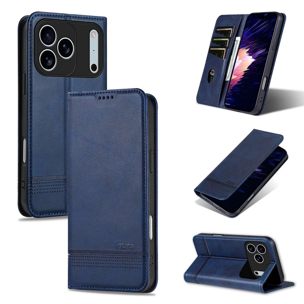 Compatible with iPhone 18 Pro AZNS Magnetic Calf Texture Flip Leather Phone Case - Dark Blue