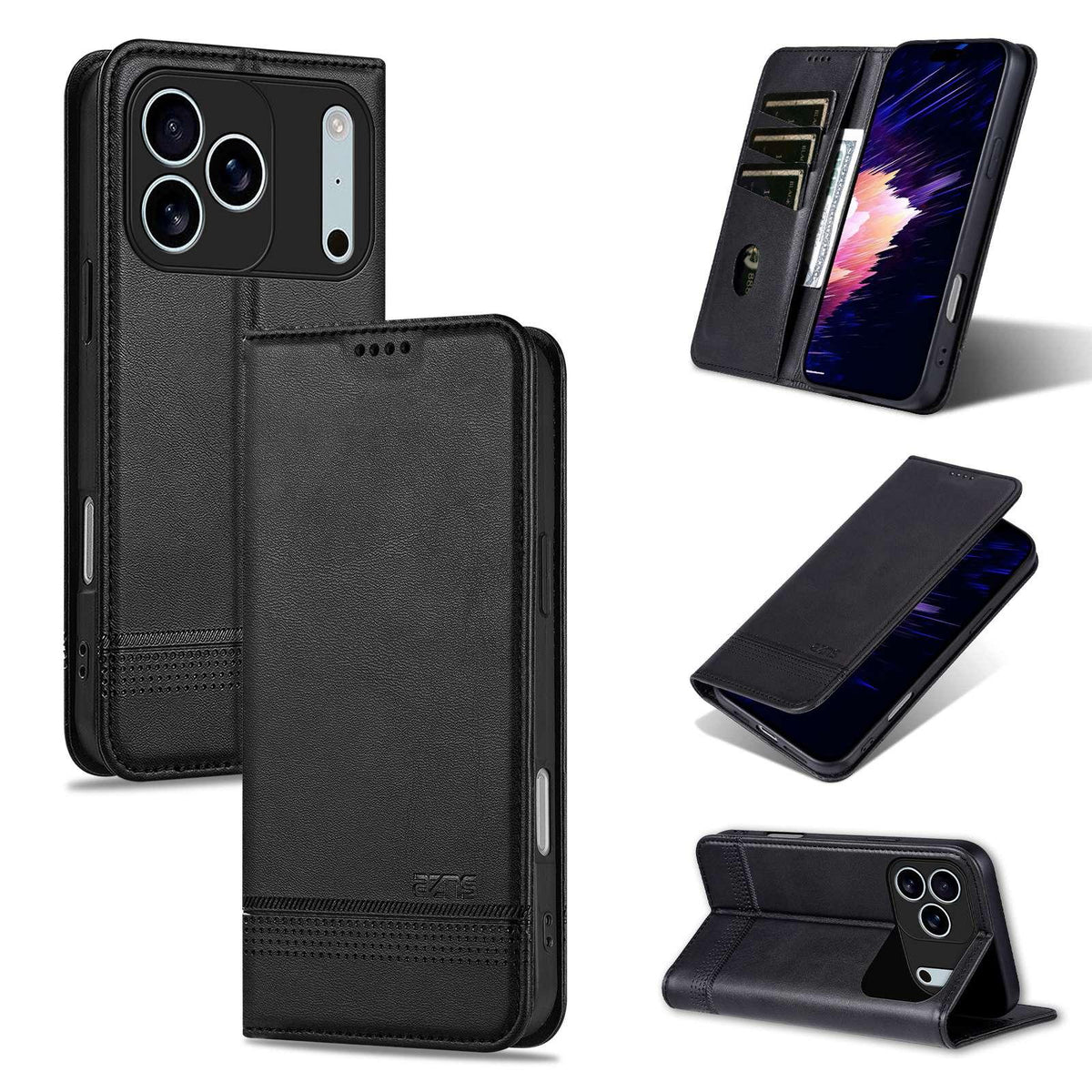 Compatible with iPhone 18 Pro AZNS Magnetic Calf Texture Flip Leather Phone Case - Black