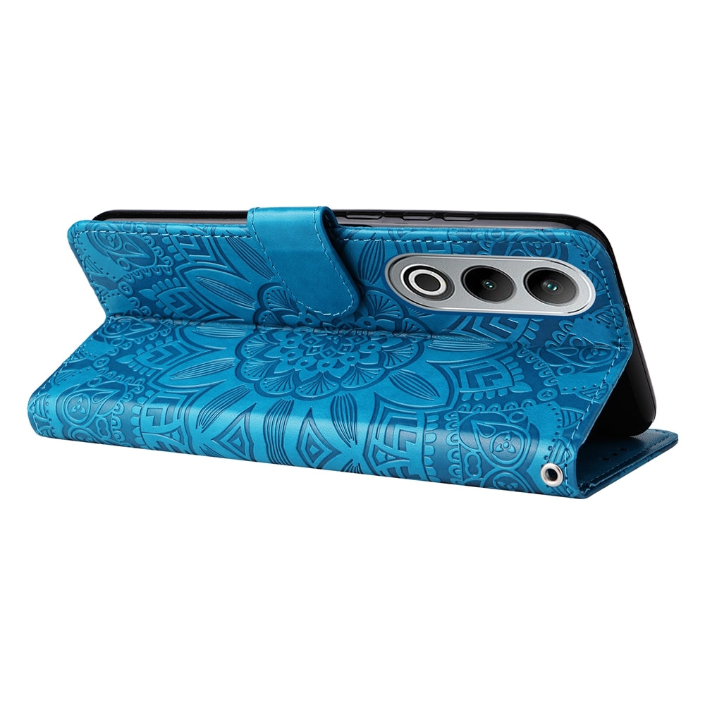 For OPPO K12 Embossed Sunflower Leather Phone Case(Blue)