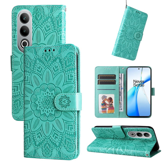 For OPPO K12 Embossed Sunflower Leather Phone Case(Green)