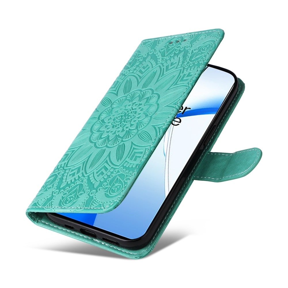 For OPPO K12 Embossed Sunflower Leather Phone Case(Green)