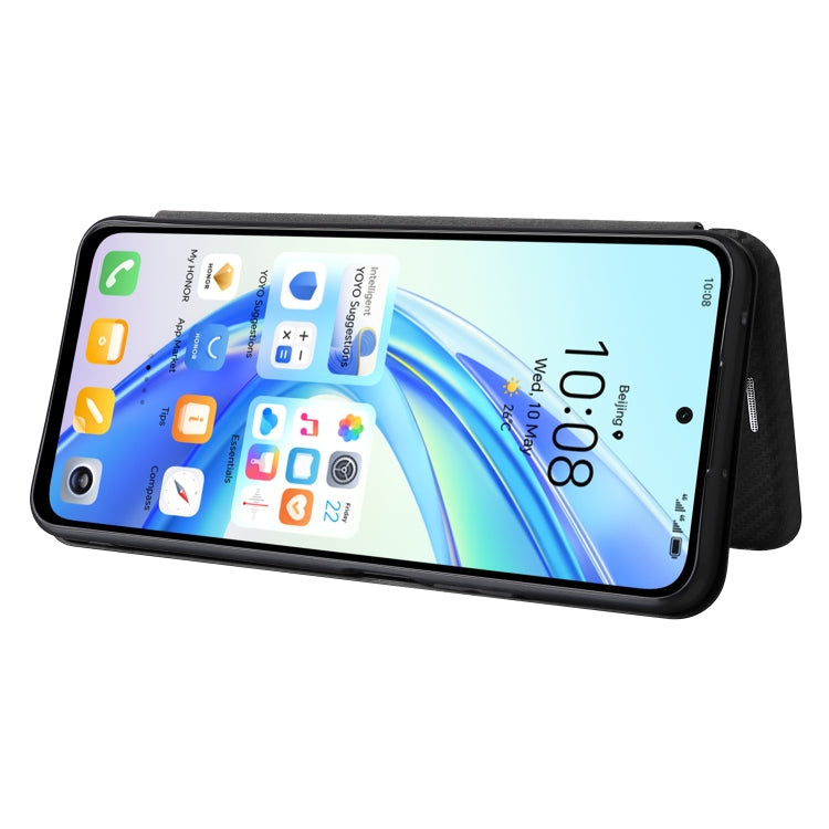 For Honor X7b Carbon Fiber Texture Flip Leather Phone Case(Black)