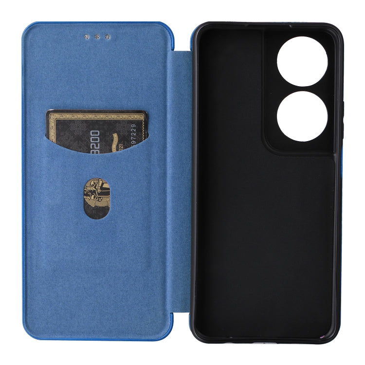 For Honor X7b Carbon Fiber Texture Flip Leather Phone Case(Blue)