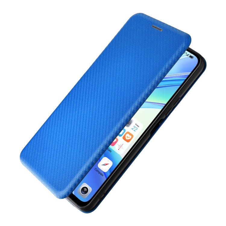 For Honor X7b Carbon Fiber Texture Flip Leather Phone Case(Blue)