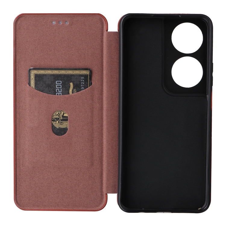 For Honor X7b Carbon Fiber Texture Flip Leather Phone Case(Brown)