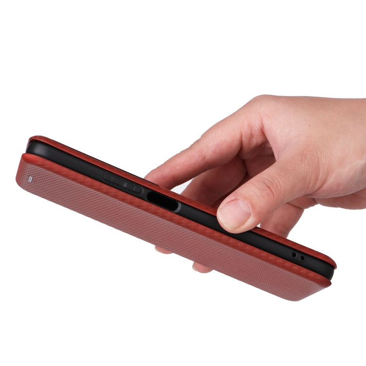 For Honor X7b Carbon Fiber Texture Flip Leather Phone Case(Brown)