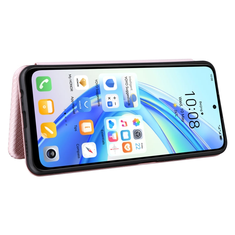 For Honor X7b Carbon Fiber Texture Flip Leather Phone Case(Pink)