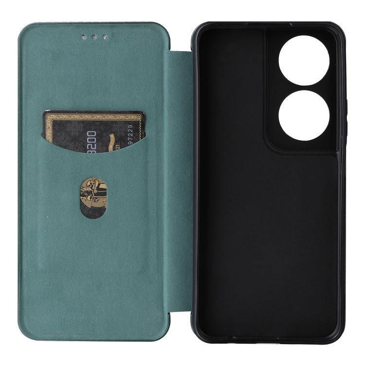 For Honor X7b Carbon Fiber Texture Flip Leather Phone Case(Green)