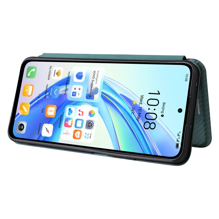 For Honor X7b Carbon Fiber Texture Flip Leather Phone Case(Green)