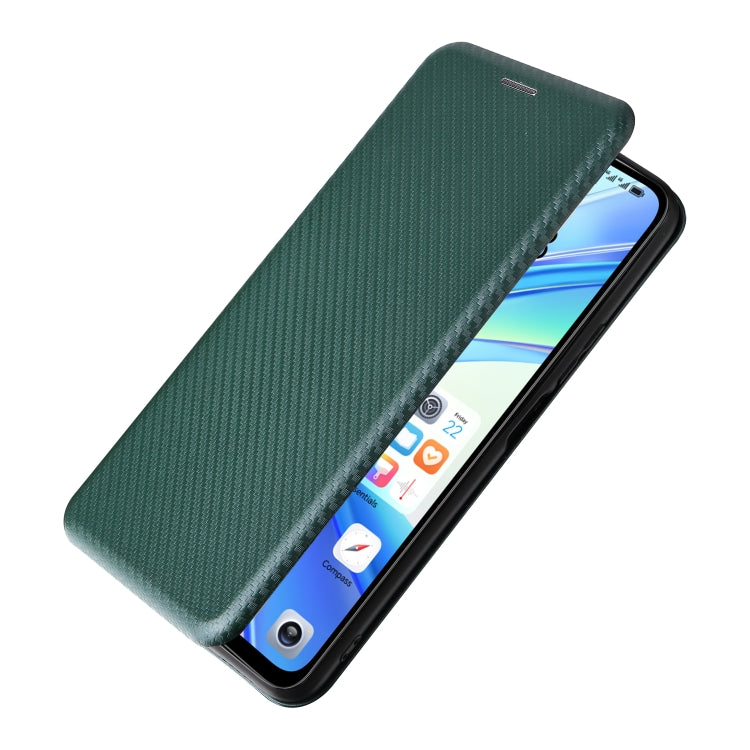 For Honor X7b Carbon Fiber Texture Flip Leather Phone Case(Green)