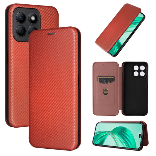 For Honor X8b Carbon Fiber Texture Flip Leather Phone Case(Brown)