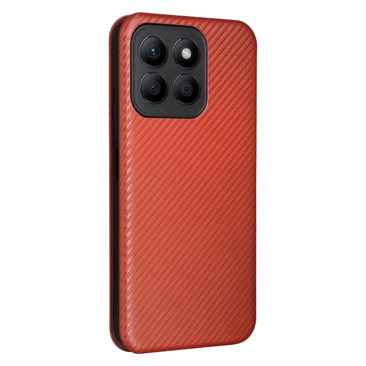 For Honor X8b Carbon Fiber Texture Flip Leather Phone Case(Brown)