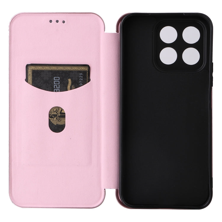 For Honor X8b Carbon Fiber Texture Flip Leather Phone Case(Pink)