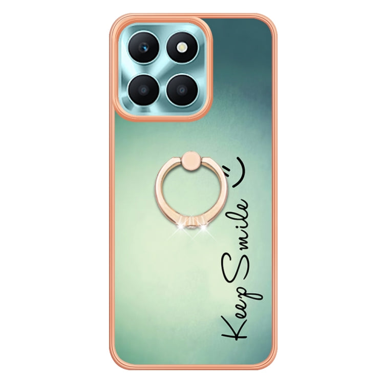For Honor X6a Electroplating Dual-side IMD Phone Case with Ring Holder(Smile)
