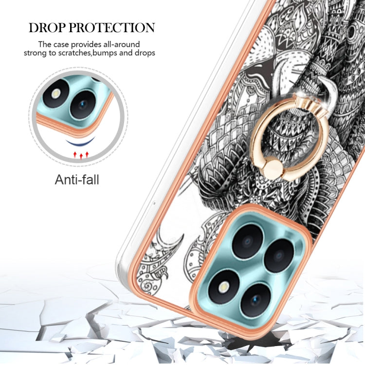 For Honor X6a Electroplating Dual-side IMD Phone Case with Ring Holder(Totem Elephant)