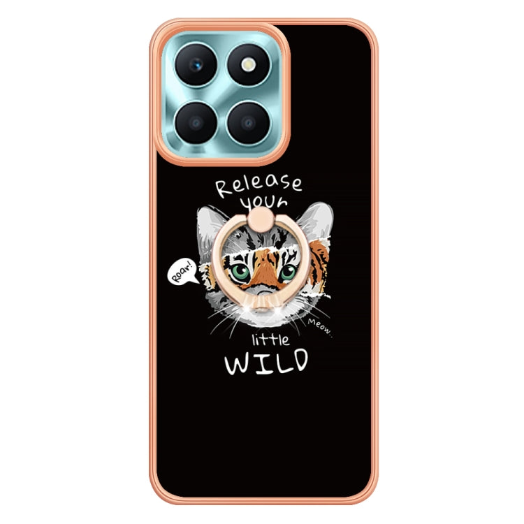 For Honor X6a Electroplating Dual-side IMD Phone Case with Ring Holder(Natural Growth)