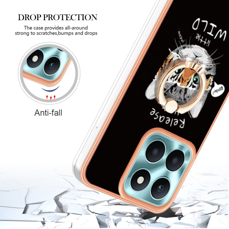 For Honor X6a Electroplating Dual-side IMD Phone Case with Ring Holder(Natural Growth)