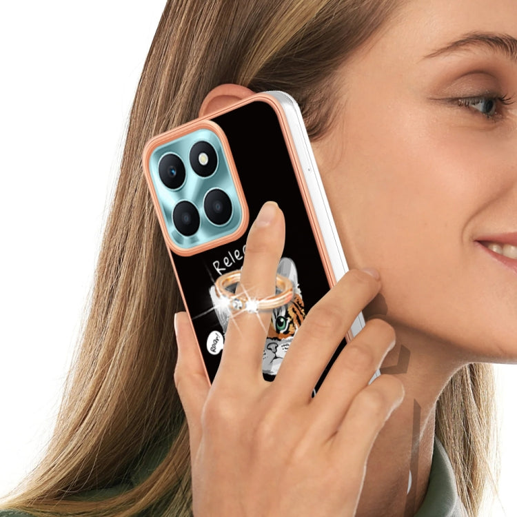 For Honor X6a Electroplating Dual-side IMD Phone Case with Ring Holder(Natural Growth)