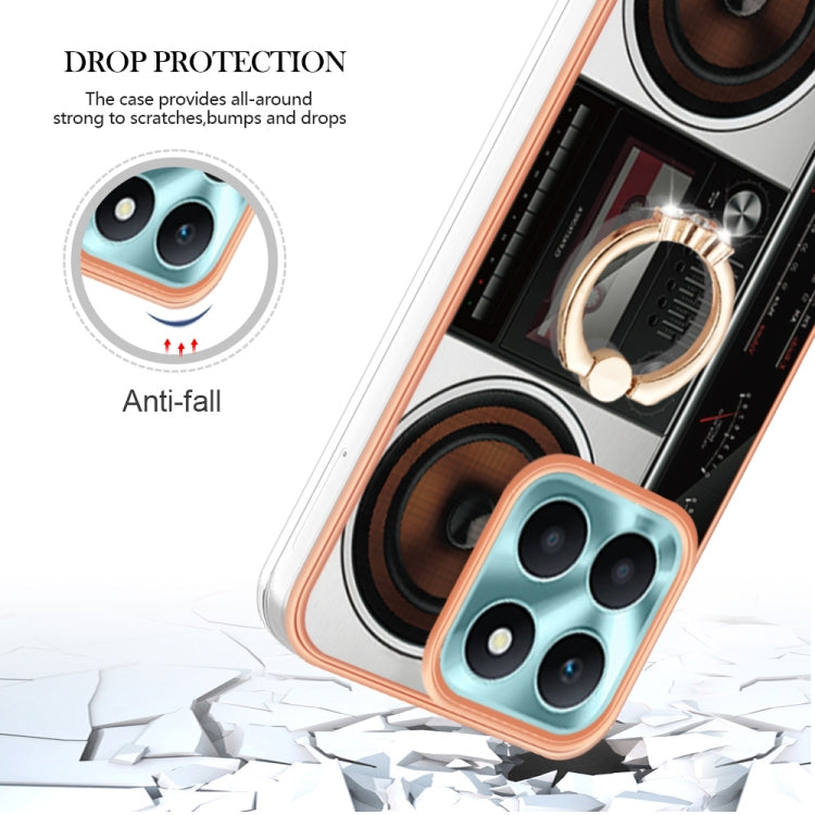 For Honor X6a Electroplating Dual-side IMD Phone Case with Ring Holder(Retro Radio)